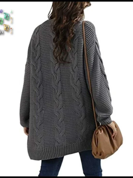 Oversized Chunky Cable Knit Cardigan Sweater Long Sleeve Open Front Cozy - Picture 5 of 7